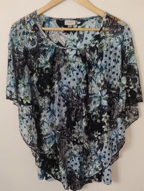Avenue Blue, Black & Green Floral Paisley Tie-Neck Tunic